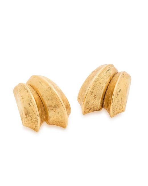 Saint Laurent Metallic Bo Pointes Arrondies Sculpted-Tone Earrings