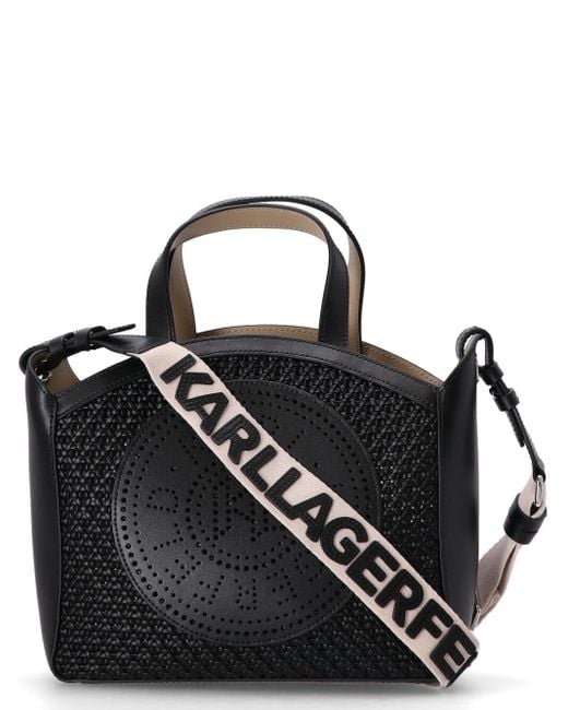 Karl Lagerfeld Black Small Perforated-Logo Tote Bag