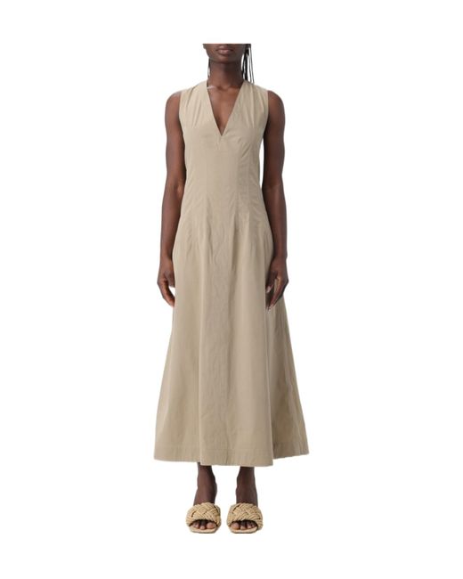 Bottega Veneta Natural V-Neck Sleeveless Midi Dress