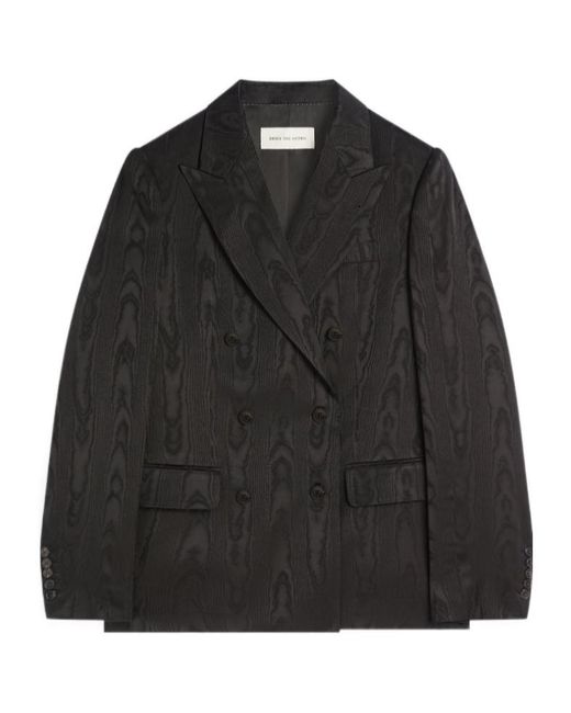 Dries Van Noten Black Double Breasted Moiré Blazer
