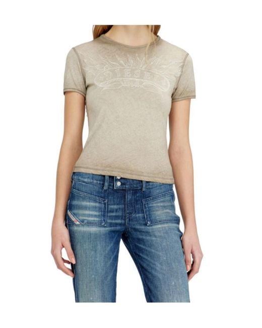 DIESEL Natural Graphic-Print Logo-Patch T-Shirt