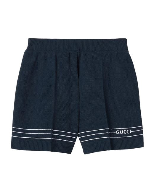 Gucci Blue Fabric Shorts With Intarsia