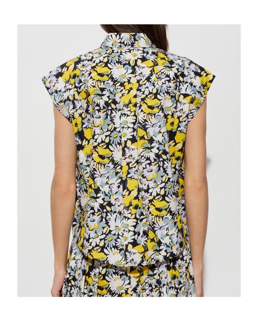 Marni Green Pop Flowers Print Poplin Sleeveless Blouse