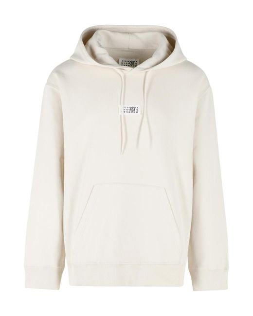 MM6 by Maison Margiela White Logo-Patch Drawstring Hoodie for men