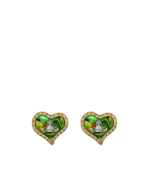 Vivienne Westwood Green Heart-Shaped Stud Earrings