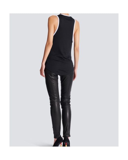Balmain Black Flocked Relaxed Tank Top With Beauty Print