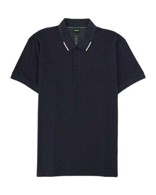 Boss Blue Collared Short-Sleeved Polo Shirt for men