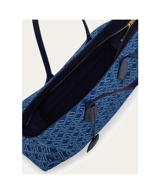 Ferragamo Blue Ferragamo Monogram Tote Bag (L)