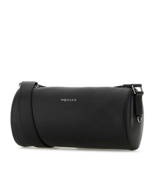 McQueen Black Logo Printed Roller Shoulder Bag for men