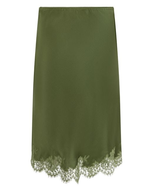 Saint Laurent Green Jupe Lace Hem Skirt