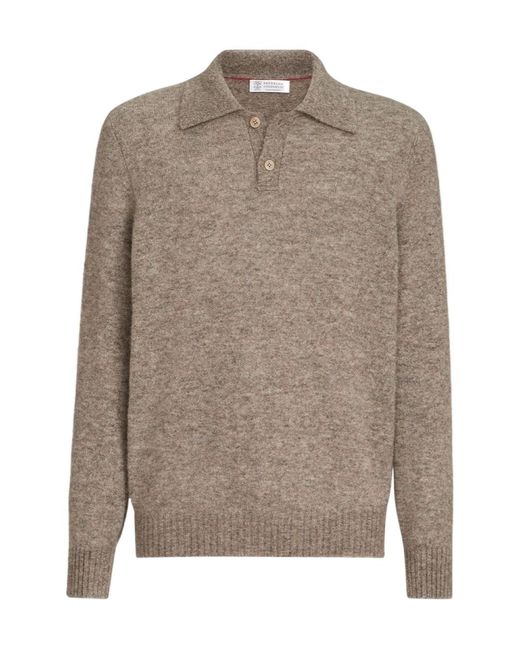 Brunello Cucinelli Brown Alpaca, Cashmere And Wool Knit Polo for men