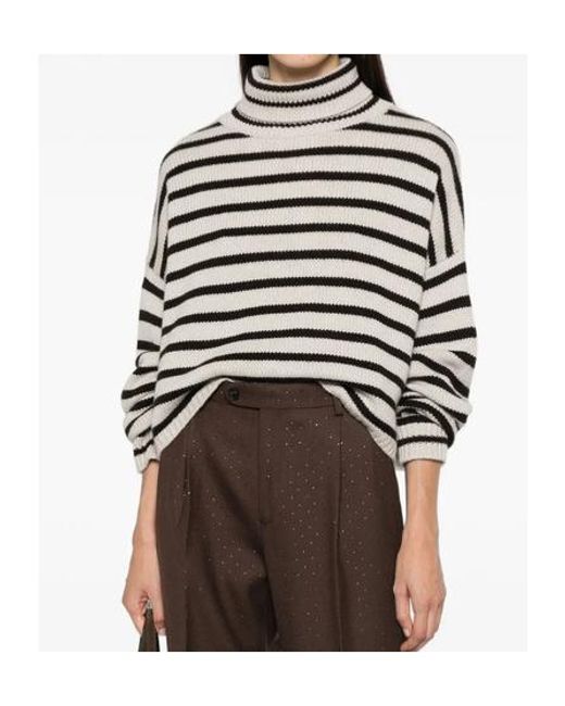 Lisa Yang Black Long-Sleeved Striped Sweater
