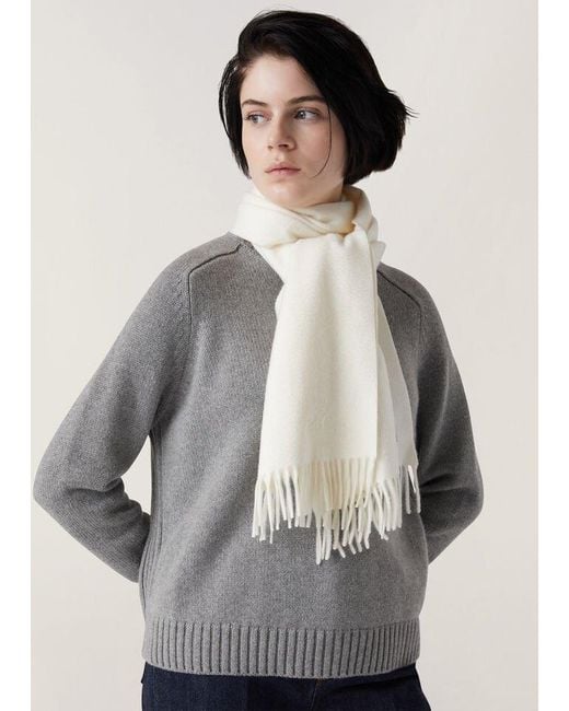 Loro Piana White Grande Unita Fringed-Edge Scarf