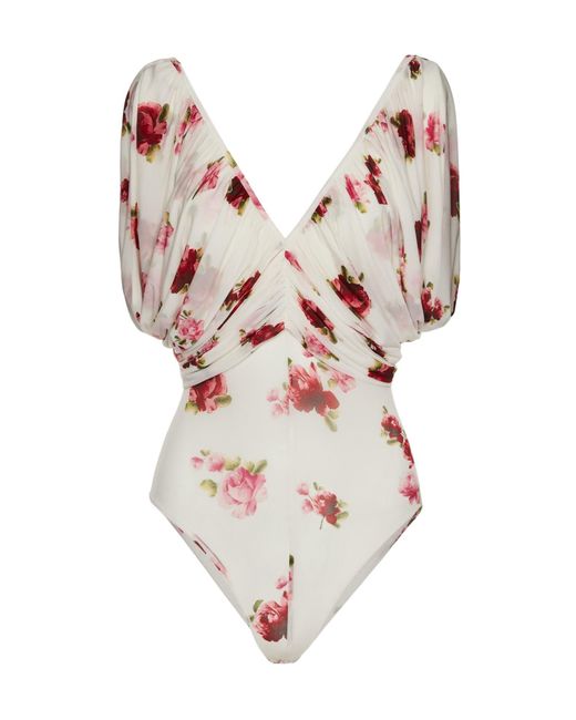 Magda Butrym White Ruched V Neck Bodysuit