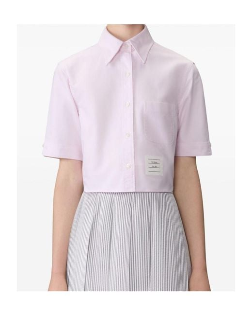 Thom Browne Purple Logo-Patch Short-Sleeve Shirt