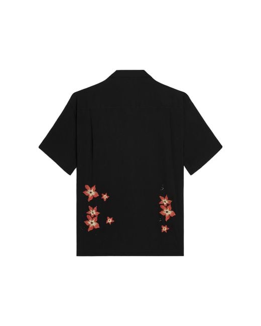 Céline Black Embroidered Hawaiian Shirt for men
