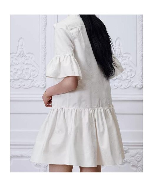 Dior White Qixi Short Flared Dress With Bow Collar
