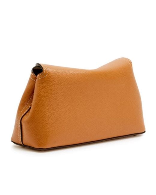 Totême Brown T-Lock Grained Leather Clutch