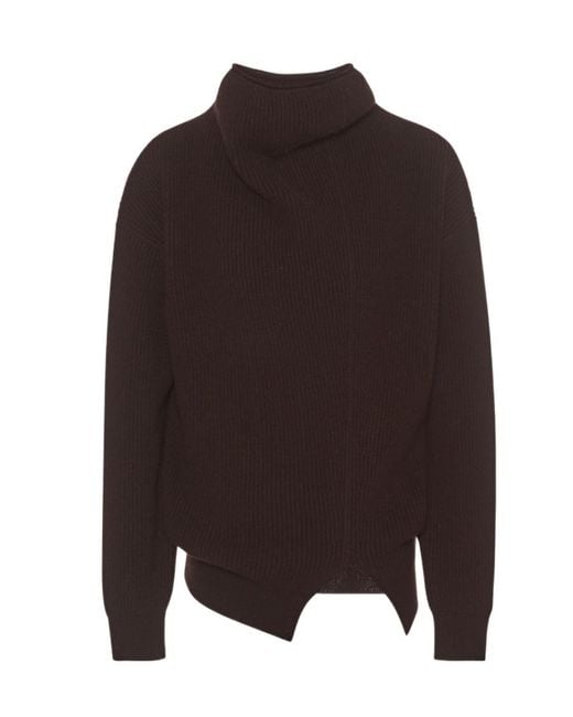 The Row Brown High-Neck Ribbed Wool Pullover