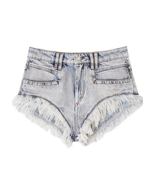 Isabel Marant White Distressed-Effect Denim Shorts