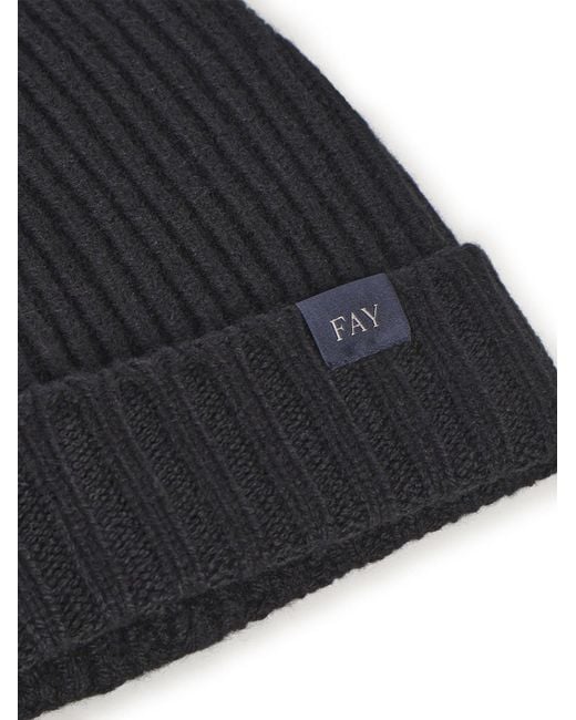 Fay Blue English Rib Beanie Hat for men