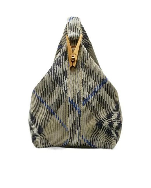 Burberry Gray Checked Zipped Medium Tote Bag