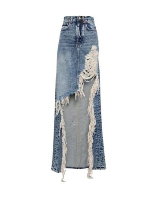Vetements Blue Distressed Denim Maxi Skirt