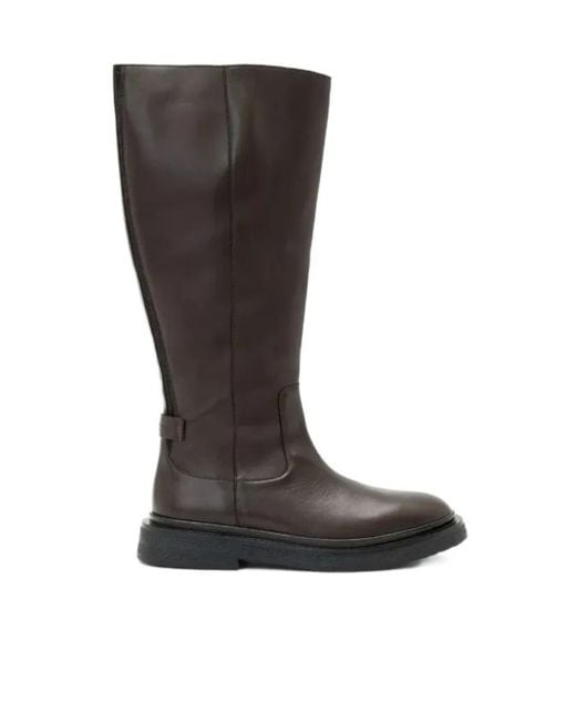 AllSaints Brown Escher Zip Logo-Strap Knee-High Boots
