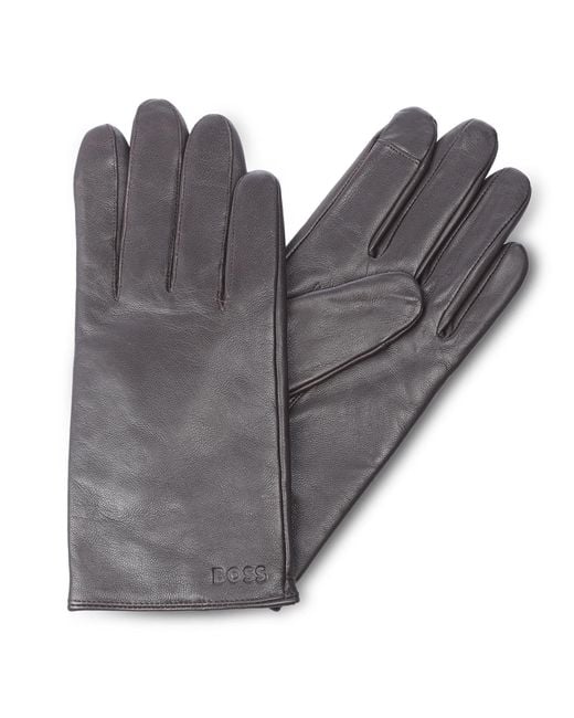 Boss Gray Gioli Leather Gloves for men