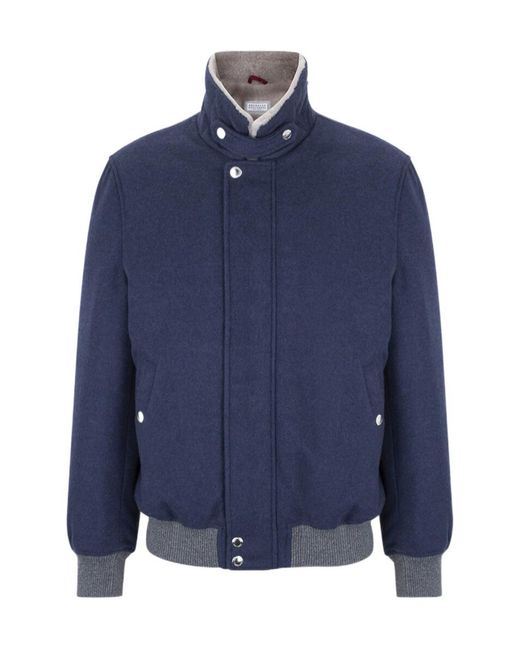Brunello Cucinelli Blue High-Neck Long-Sleeved Casual Jacket for men