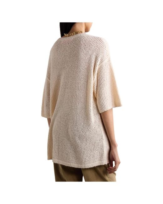 The Elder Statesman Natural Oversized Cutout Knit T-Shirt