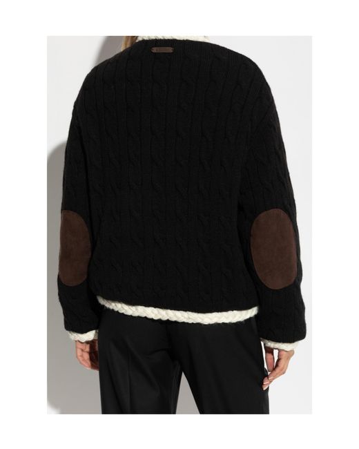 Moschino Black Cable-Knit Elbow-Patch Jacket