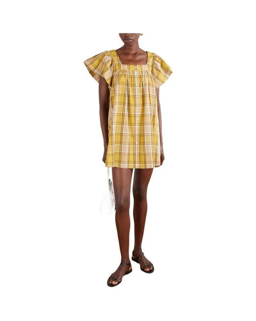 Sea Yellow Plaid Mini Dress