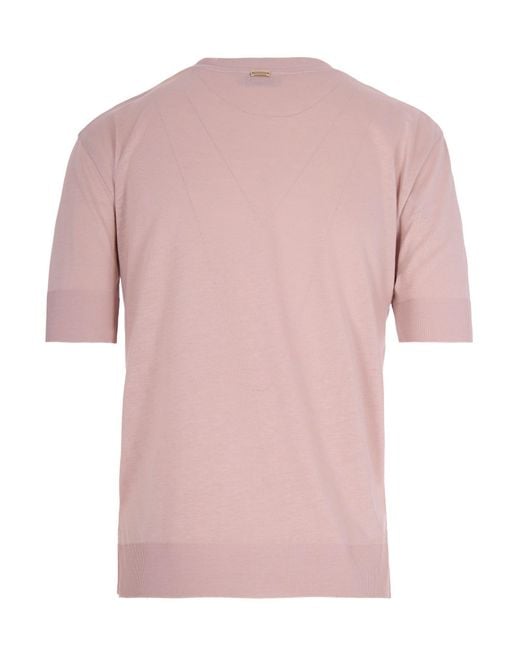 Herno Pink Short-Sleeved Crewneck Knitted Jumper