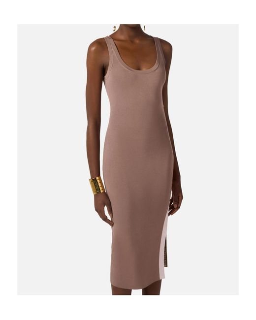 Elisabetta Franchi Brown Side Slit Sleeveless Knitted Dress