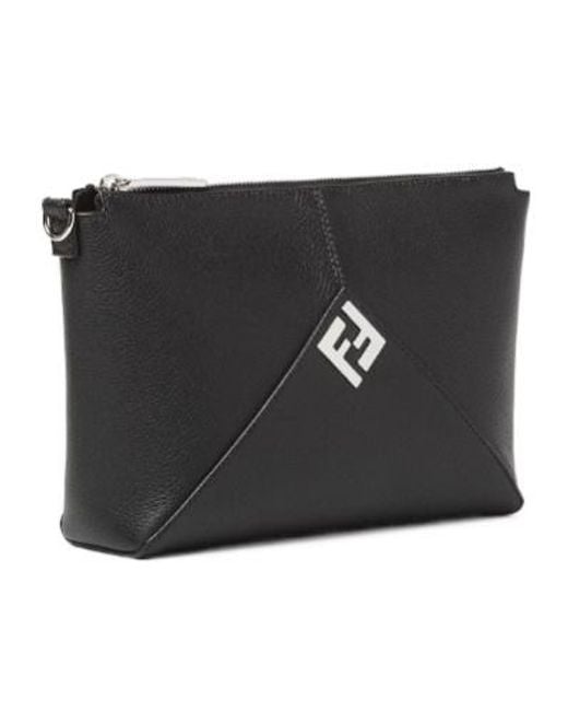 Fendi Black Lui Logo Plaque Zipped Clutch Bag for men