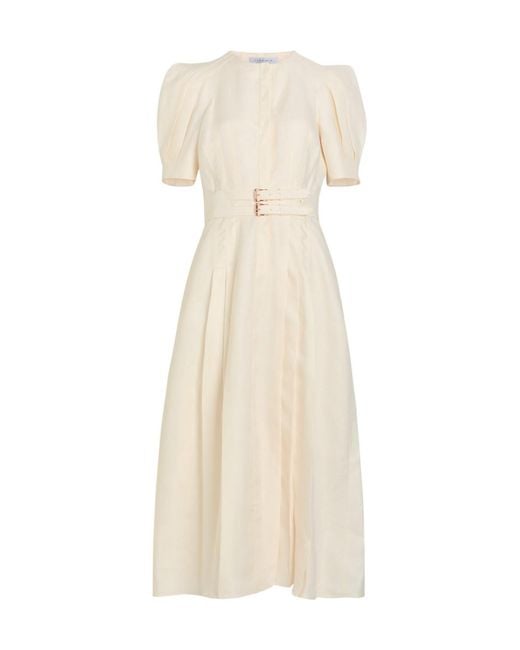 Gabriela Hearst Natural Belted Linen Midi Dress