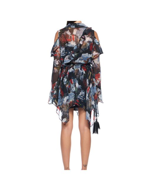 Off-White c/o Virgil Abloh Blue World Paint Geo Ruffled Asymmetric Mini Dress