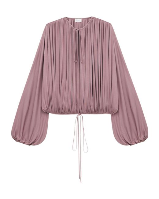 Saint Laurent Purple Gathered Drawstring Blouse