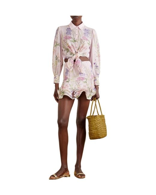 Charo Ruiz Pink Floral Ruffled Cotton-Blend Mini Skirt