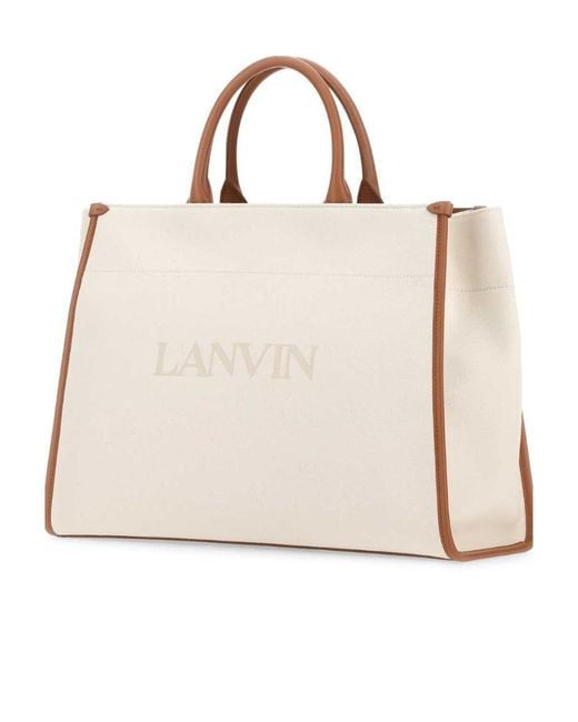 Lanvin Natural Logo Printed Top Handle Bag
