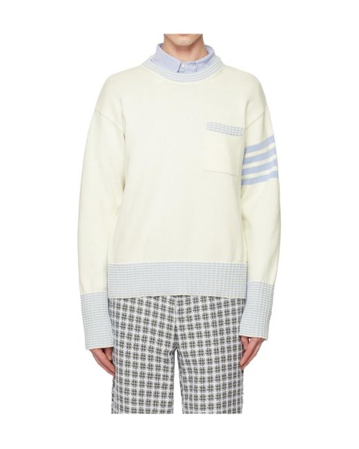 Thom Browne White Hector Round Neck Sweater for men