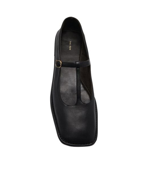The Row Square T-Strap Flat Shoes in Black | Lyst