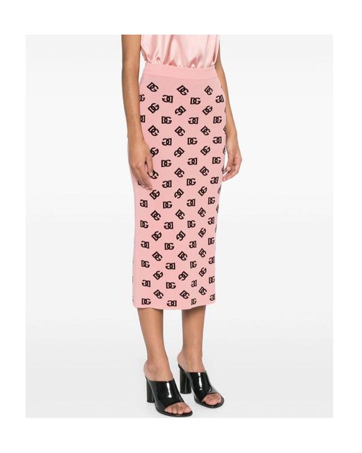 Dolce & Gabbana Pink Dg Logo Jacquard Midi Pencil Skirt
