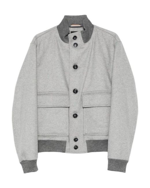 Boss Gray Button-Fastening Pocket Bomber Jacket for men