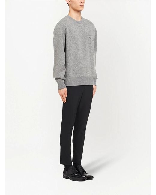 Prada Gray Long Sleeved Crewneck Sweater for men