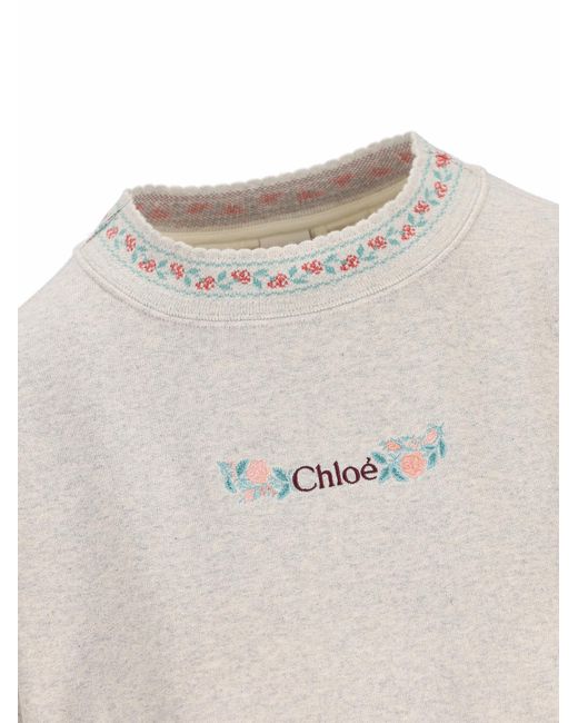 Chloé White Chloé Floral Trim Knitted Sweater