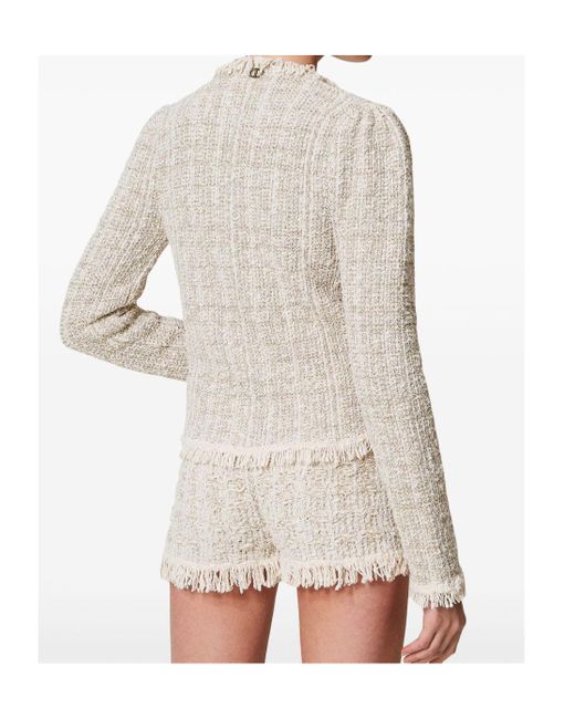 Twinset White V-Neck Tweed Lurex Jacket