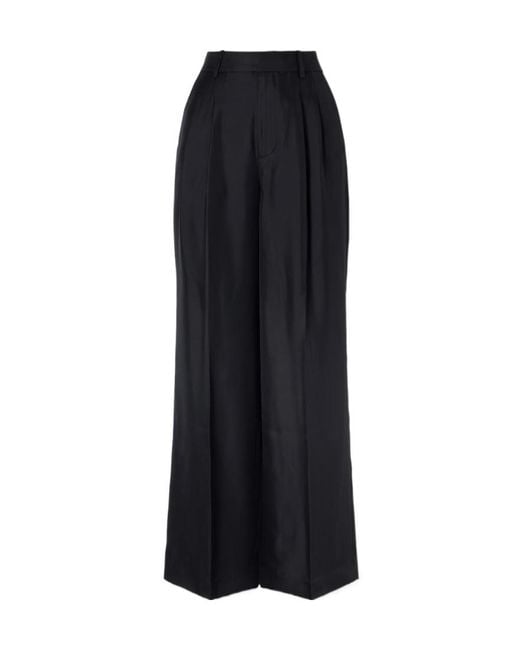 Lisa Yang Black Pleated Silk-Twill Wide-Leg Pants