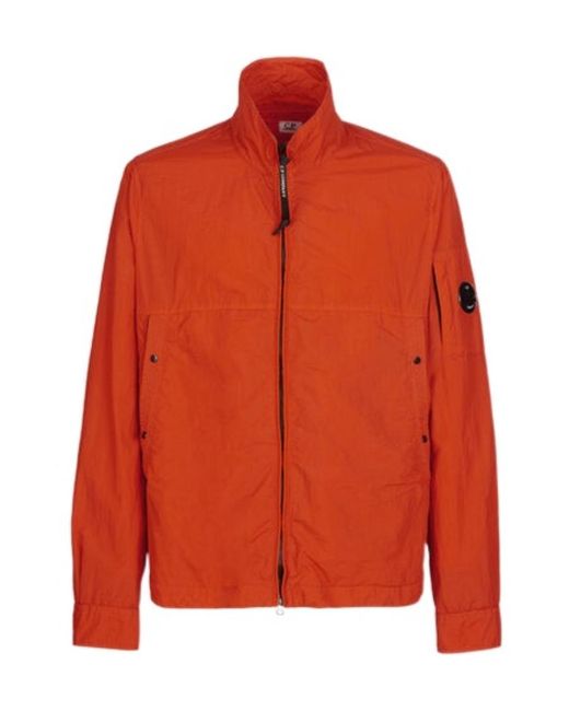 C P Company Orange Logo-Patch Funnel Neck Jacket for men